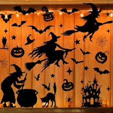 Halloween Decorations Window Clings Decor, Large Witches with Black Cat Ba..