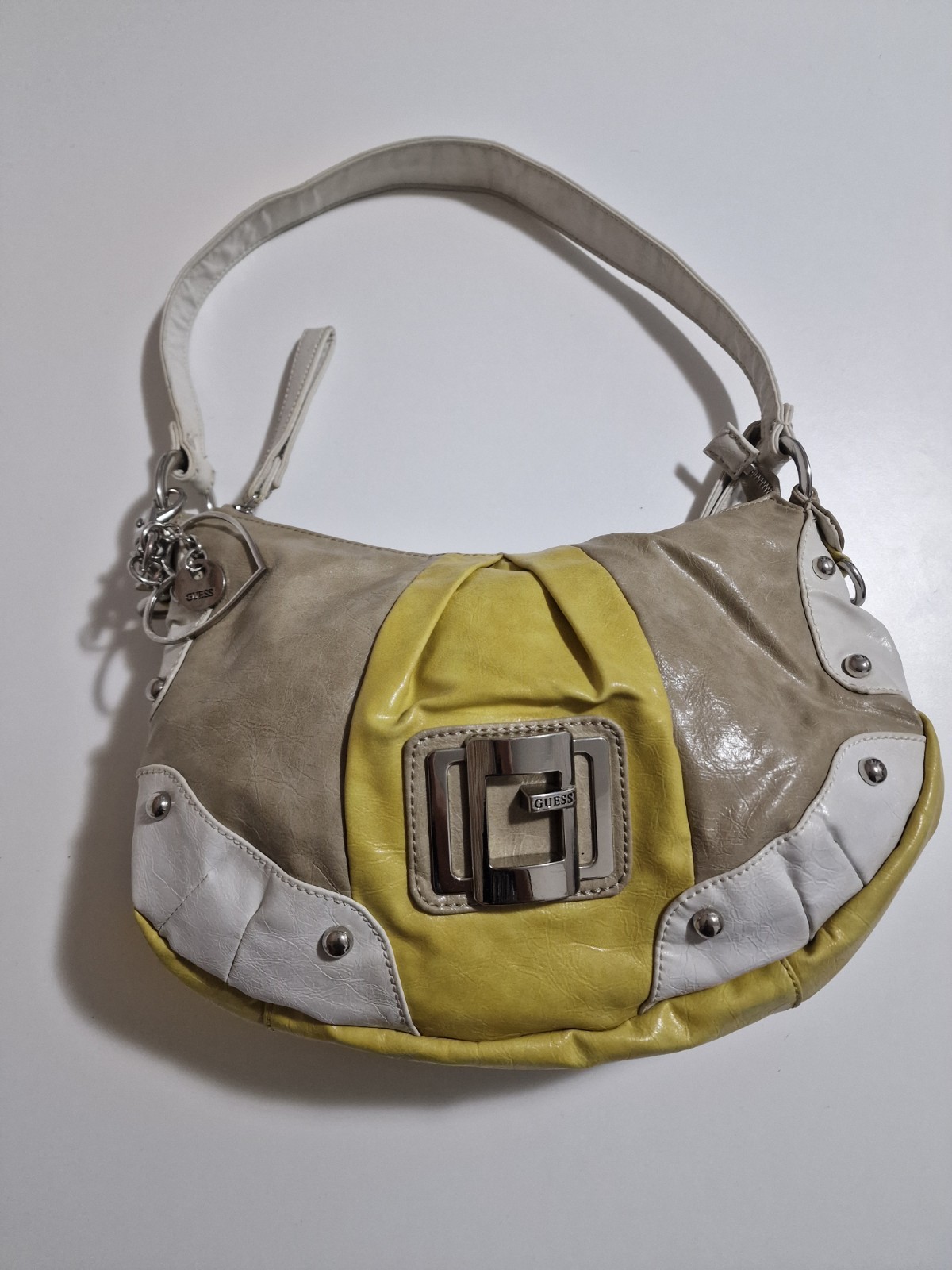 Borsa Guess Vintage Donna Y2K in Pelle Colore Beige Giallo E Bianco, A Spalla