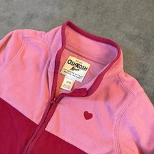 OshKosh B'gosh Full Zip Fleece Jacket Kids Size 5 Pink Colorblock Heart