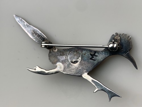Vintage Navajo Sterling Silver Turquoise Roadrunner Pin