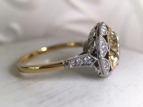 Vintage Art Deco 3.8Ct Old European Cut Lab Created Diamond 14K Gold Finish Ring