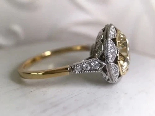 Vintage Art Deco 3.8Ct Old European Cut Lab Created Diamond 14K Gold Finish Ring