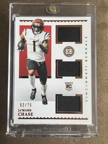 2021 PANINI ENCASED JAMARR CHASE ROOKIE TRIPLE JERSEY PATCH 62 /75
