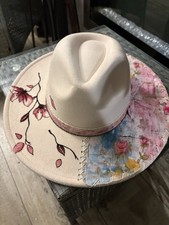 Festive Floral Fedora Hat for Women Hand Painted and Hand Burned. One Size New