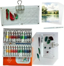 Mini Watercolor Paint Set Pocket with 3 Pack Brushes 12 Colors Sketchbook Travel