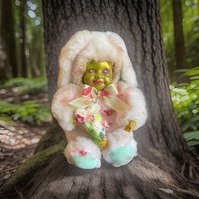 Vintage Scary Goth Anne Geddes Baby Bunny Rabbit Doll 8'' Plush Dead Alive OOAK