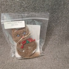 New Handmade Cat Made of Felted Camel Wool Ornament Collectible 4"