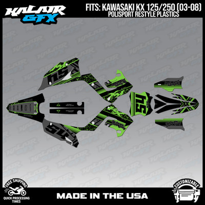 Graphics Kit for KAWASAKI KX125 KX250 2003-08 Polisport Restyle Split - Green