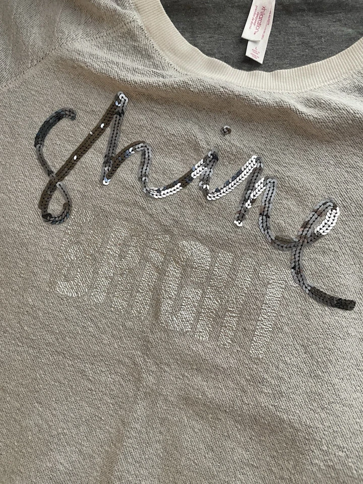 Gray Metallic SHINE BRIGHT Sequin Sweatshirt Y2K Silver Christmas Xhilaration L - Image 3 of 4