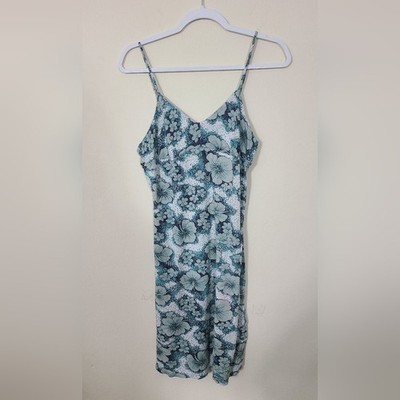 Vintage 90's Y2K Roxy QuickSilver Blue Hibiscus Beachy Surfcore Mini Dress
