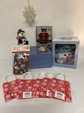Christmas Decor Craft Lot Snowman Candle Ornament Gift Bags Mixed Holiday