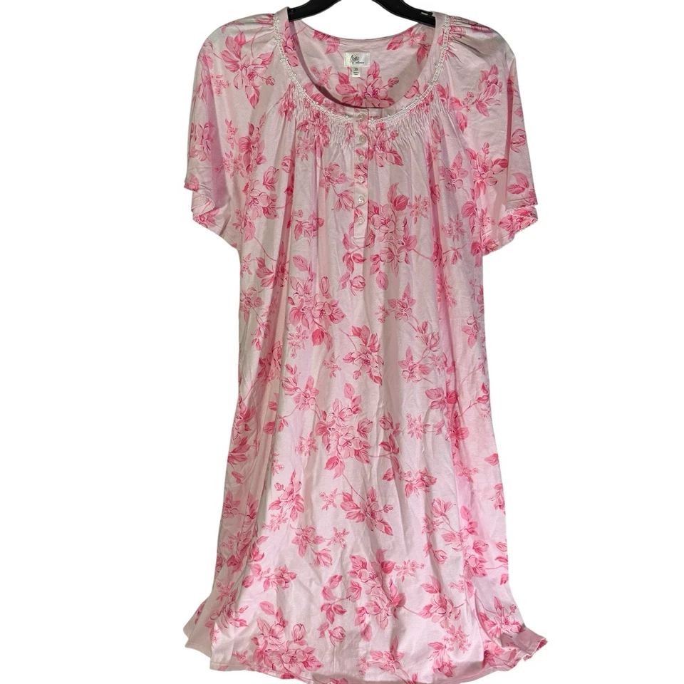 Camisón Colección Aria Para Mujer 4X Pijama Manga Corta Rosa Floral Bolsillos Foto 3 de 4