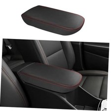 Car Center Console Armrest Cover for 2024 2025 Black leather  Red stitches