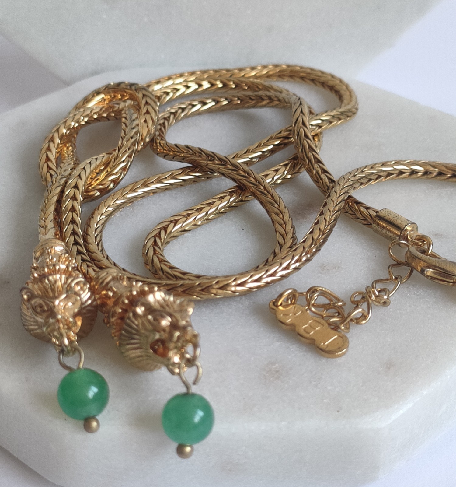 JBK Jacqueline Kennedy Knot Necklace – Gold-Tone Rope Chain with Lion Head 