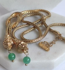 JBK Jacqueline Kennedy Knot Necklace – Gold-Tone Rope Chain with Lion Head 