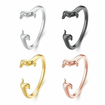 925 Sterling Silver Dachshund Dog Ring Open Pet Jewelry Animal Lover Ring Gift