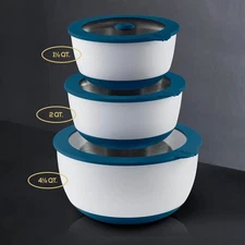 Evolution Microwave Stainless Steel Mixing Bowl with Lid Set (Blue)