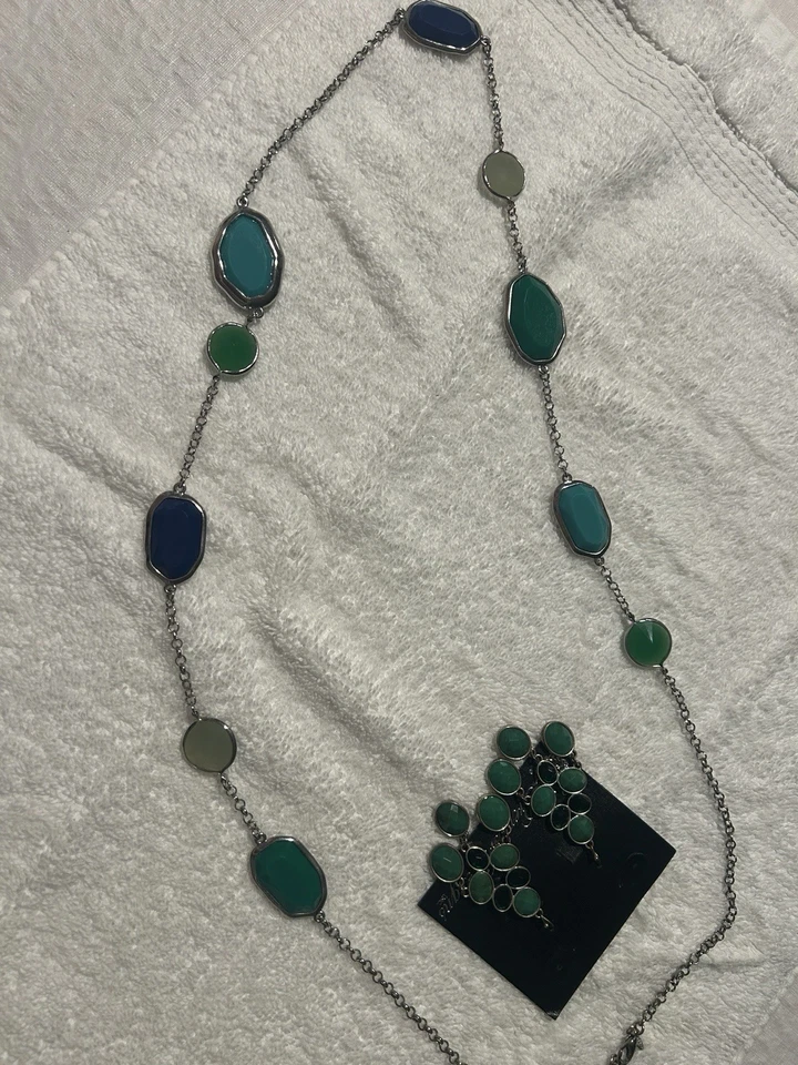 Premier Designs ювелирных изделий синий и зеленый ожерелье с серьгами - Изображение 2 из 4
