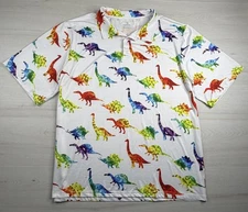 Obnoxious Golf Polo Shirt White Dinosaur All Over Print Performance Stretch 3XL