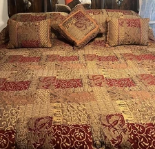 (3) Croscill Home Galleria Red/Gold/Brown Patchwork Decorative Pillows only