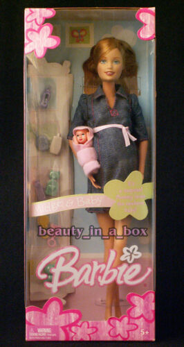 Pregnant Midge & Baby Barbie Doll Tummy Bump Family Happy Denim Dress NRFB " - Zdjęcie 1 z 3