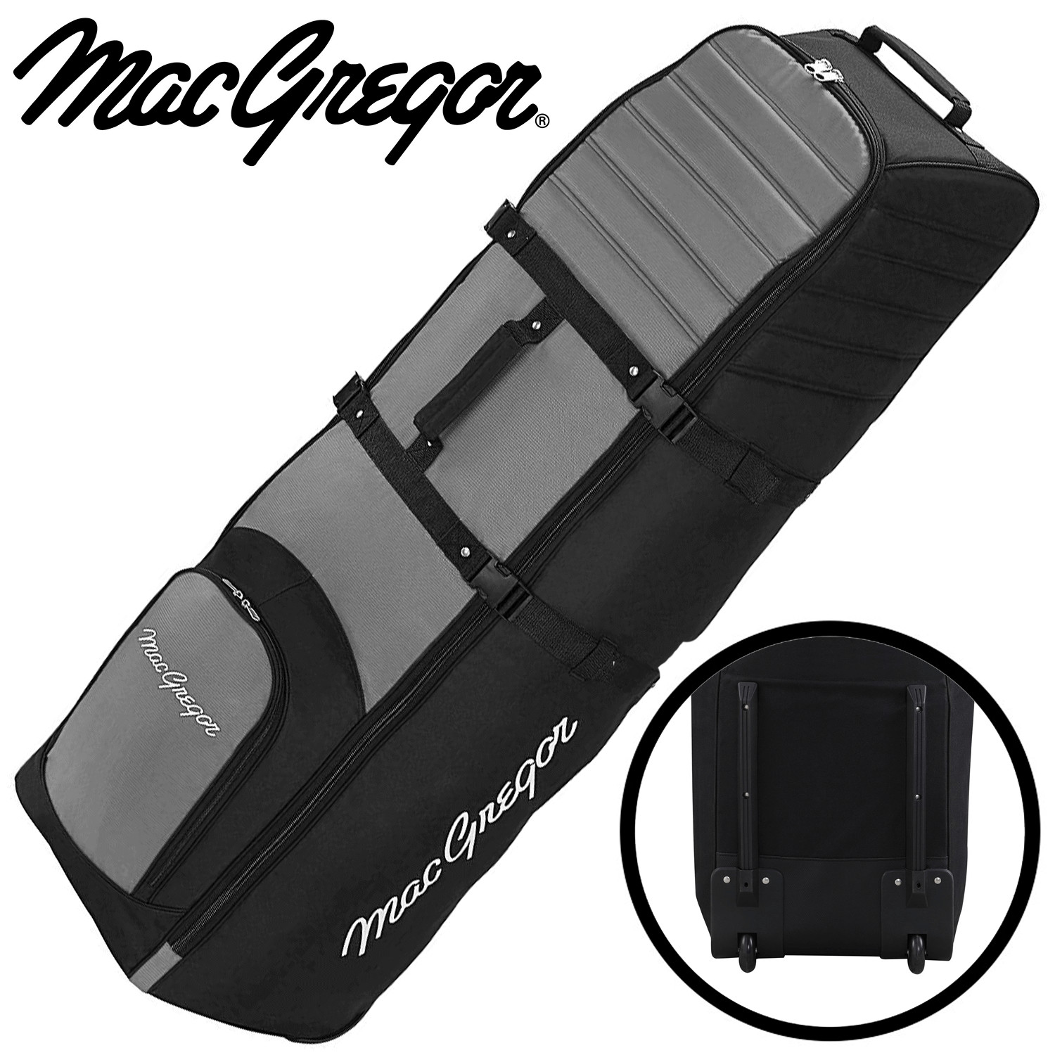MACGREGOR VIP II X-LARGE PADDED WHEELED GOLF FLIGHT TRAVEL COVER - GREY / BLACK