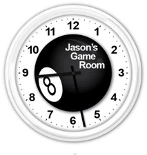 Eight Ball Game Room PERSONALIZED Wall Clock Billiard Pool Man Cave GIFT