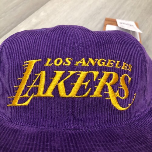 NEW! LA Lakers Corduroy Purple Snapback Hat Mitchell and Ness Vintage Retro RARE - Picture 2 of 8