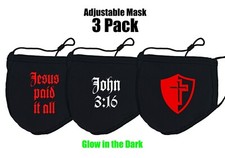 Adjustable Cloth Mask with Christian Bible Verse Jesus Quote John 3:16 3 Pack
