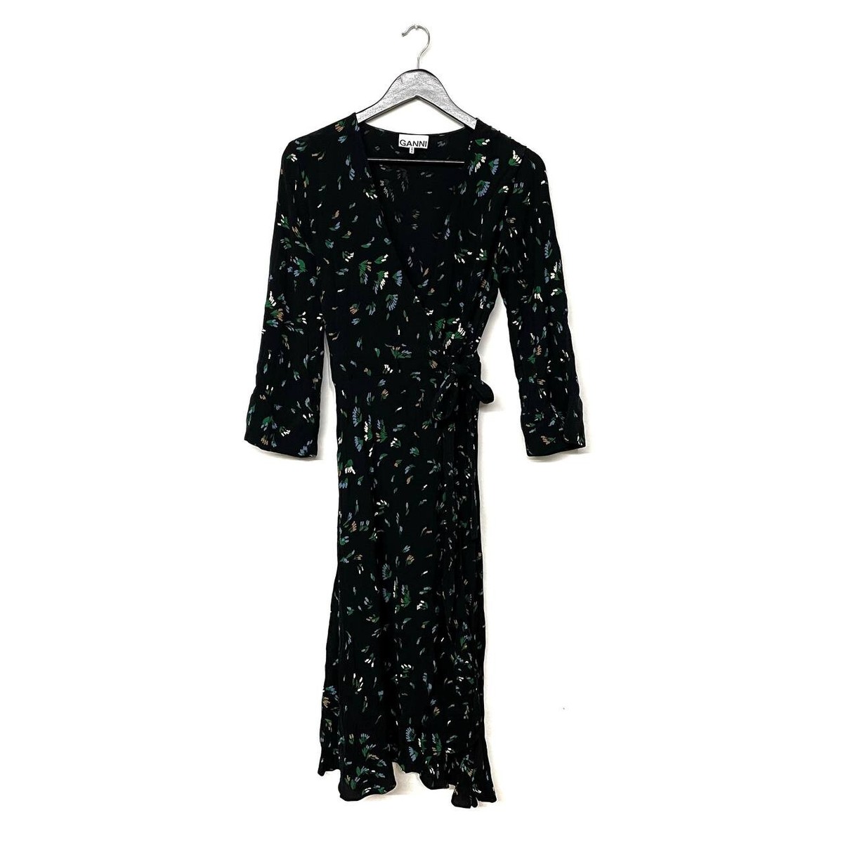 ganni floral print maxi dress Floral ruched jersey maxi dress in black - Ganni
