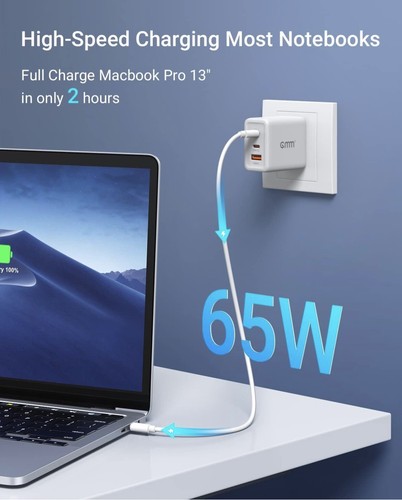 GMM USB C Charger, 65W Fast Wall Charger, PD 3.0 Type C Charging Block Foldable - 第 2/7 張圖片