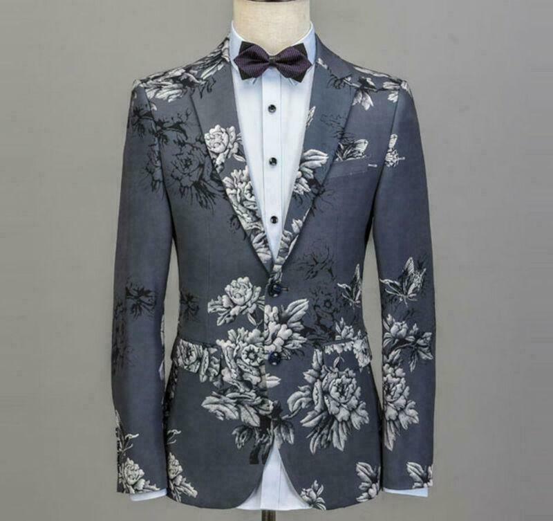 Mens Gray Floral Paisley Suit Jackets 