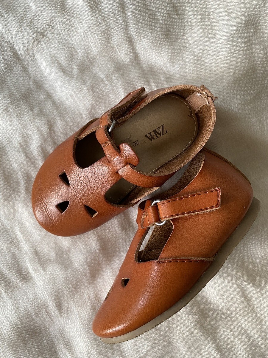 ZARA BABY GIRL BROWN LEATHER MARY JANE FLATS SHOES