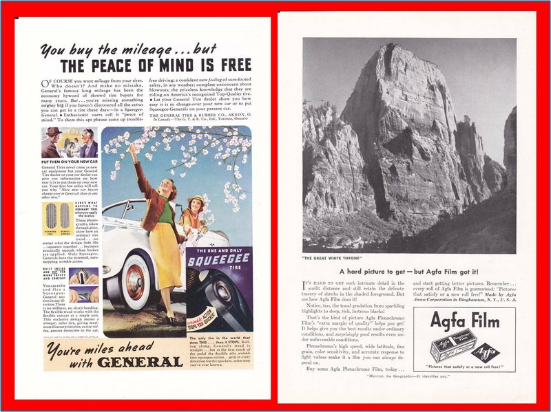 1939 General Tire Rubber - AGFA Plenachrome Film Great White Throne UT Print Ad