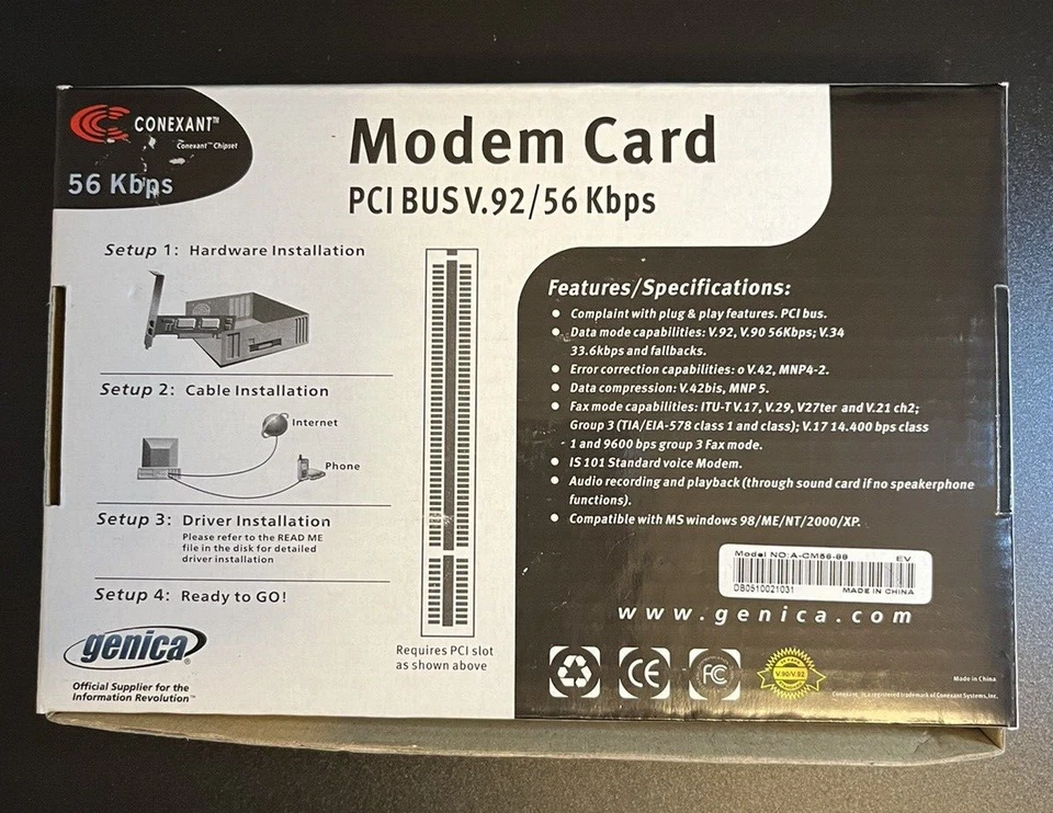 Conexant Modem Card PCI BUS V.92 / 56 Kbps Genica New - Image 2 of 4
