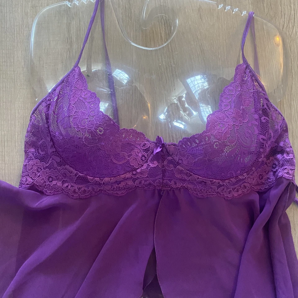 Juego de lencería Fantasy Brand púrpura de 2 piezas con detalles de encaje talla grande nuevo Foto 3 de 4