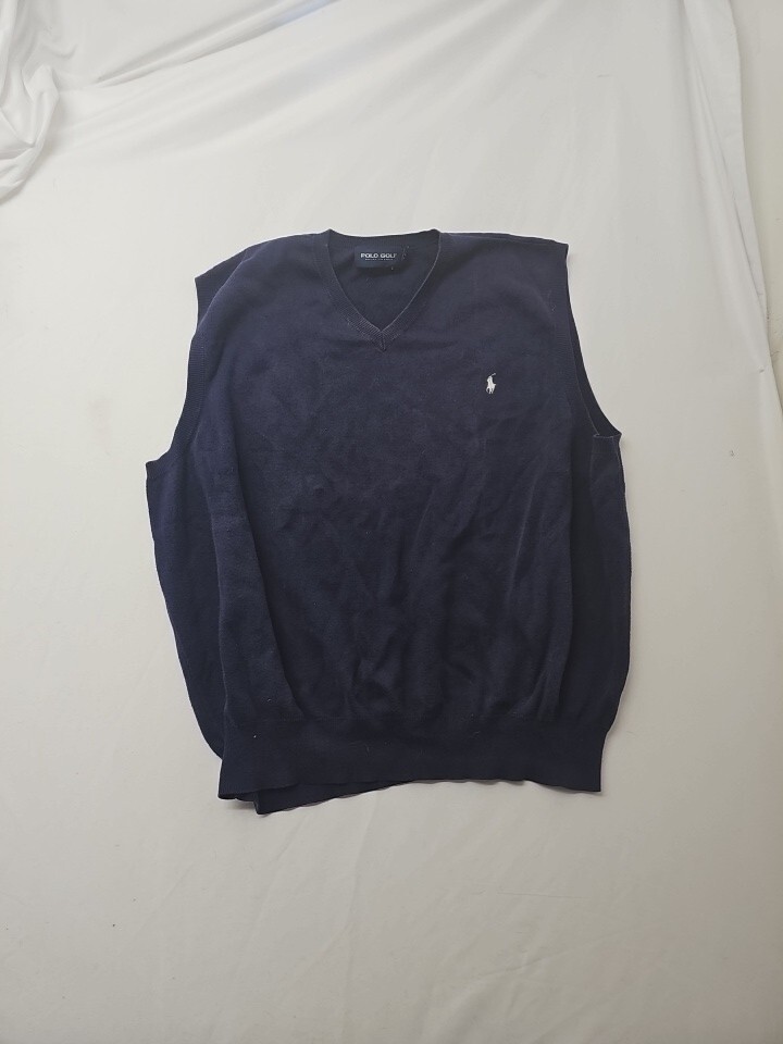 Polo Golf Ralph Lauren Blu Navy Pullover Gilet Uomo Taglia XL Bianco Logo Pony
