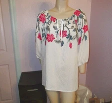 Kindred Anthropologie Embroidered Tunic Top Size 2X Puff Sleeve Peasant Cottage