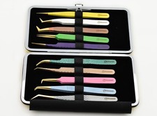 Multi-Color Set of 10 Eyelash tool Extension Tweezers Beauty Makeup Face Kit Pro