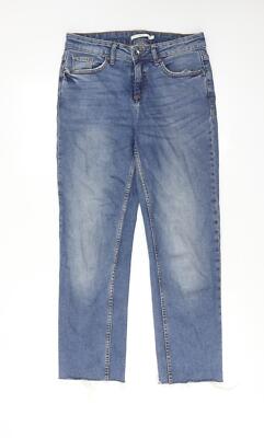 b.young Damen Jeans blau Baumwollmischung Straight Größe W27 - ausgefranster Saum