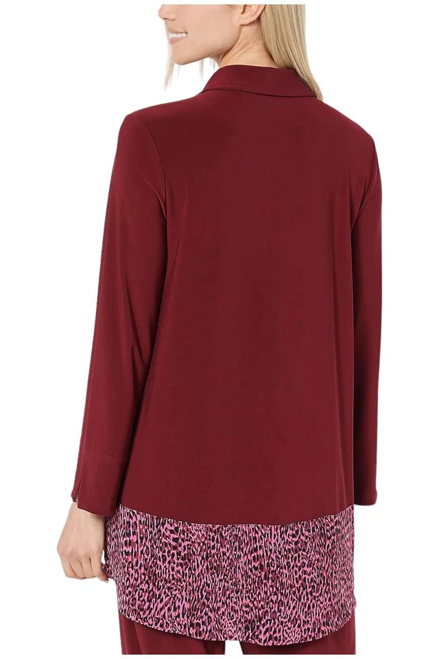 Кардиган Dennis Basso Italia вязаный на пуговицах спереди с напечатанным подолом вино - Изображение 2 из 2