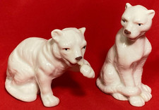 White Tiger Figurines Set of 2 Vintage MCM Ceramic Porcelain Statue MINT