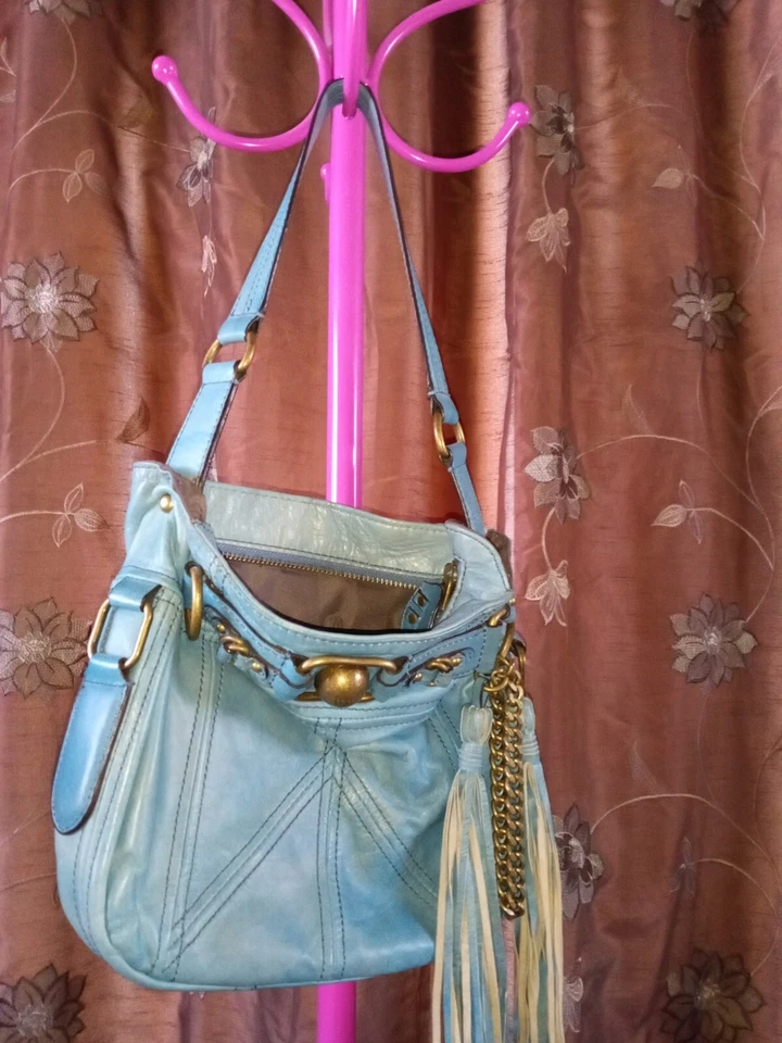 Y2K винтажный подлинный JUICY COUTURE синий кожаная сумка в превосходном состоянии! - Изображение 3 из 4