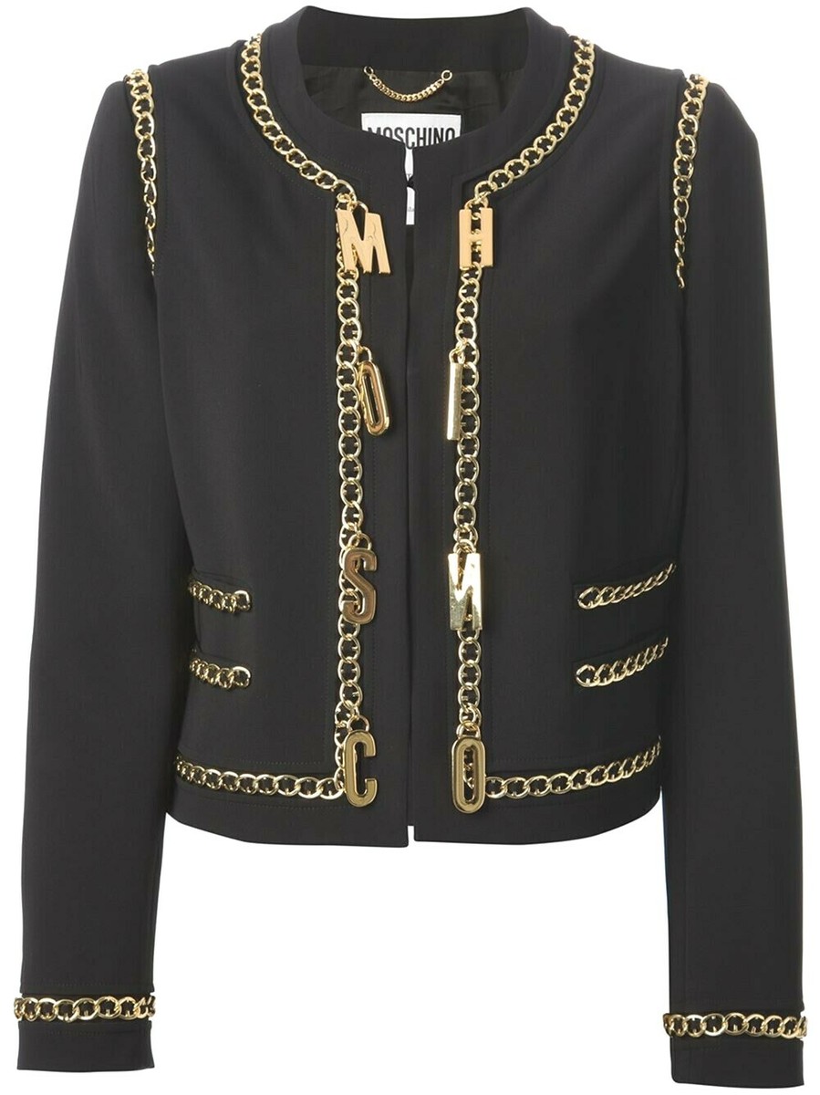 【関税&送料込み】Moschino Waistcoats Moschino Black Jacket Gold Chain Logo Letter Couture Italian