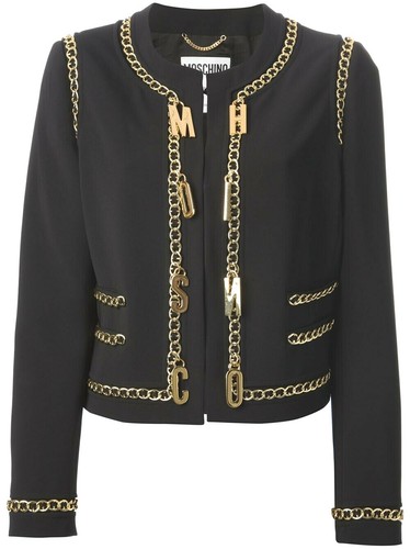 Moschino Black Jacket Gold Chain Logo 