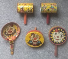 1950s Clown Tin Noisemaker Lot US Metal Toy MFG Co. Kirchhof NY USA Vintage VTG