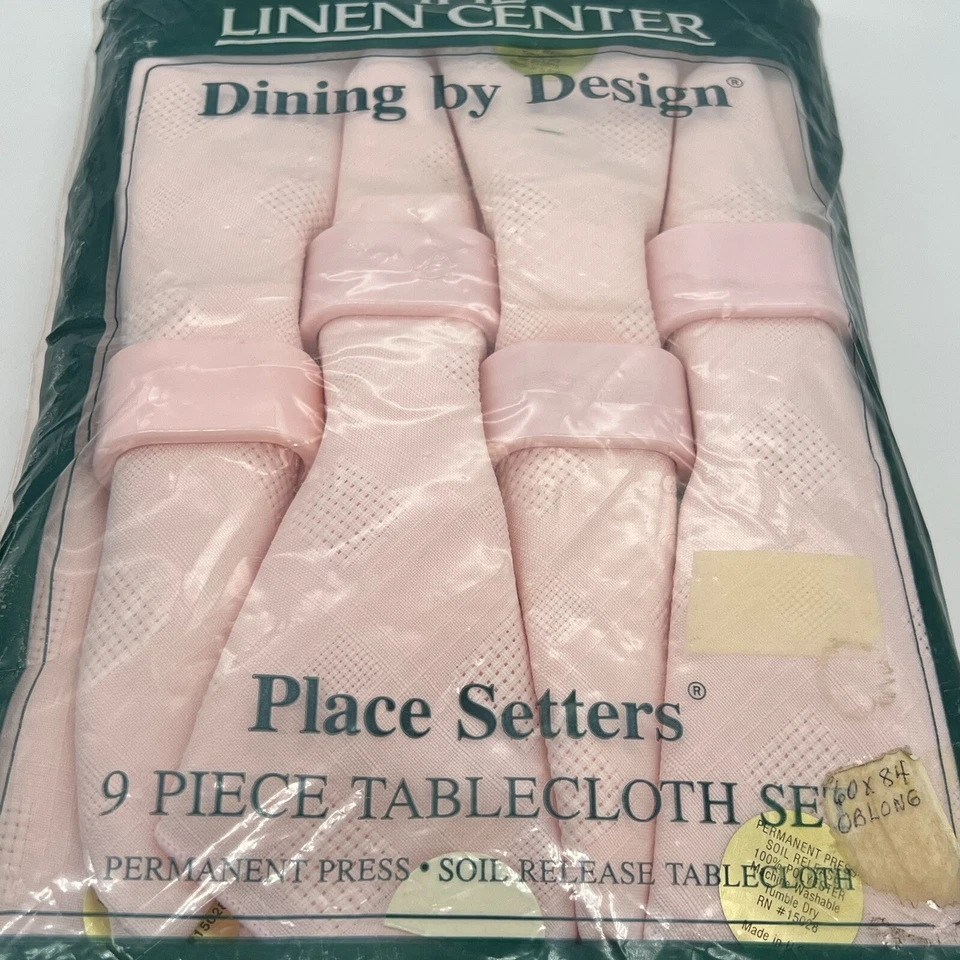 Vtg Bardwil Linens Pink Tablecloth 4 Napkins & Rings 60" x 84" Oblong NIB - Image 2 of 4