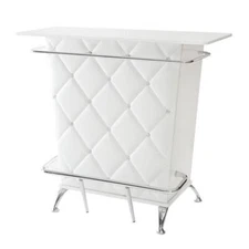 Pemberly Row Contemporary Faux Leather Tufted Bar Table in White