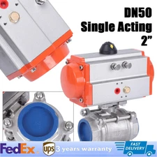 2" Pneumatic Air Actuated Stainless Ball Valve  Single Acting Spring Return NEW