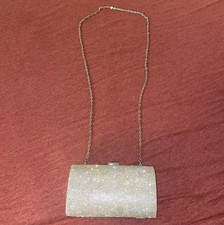 Nine Silver Rhinestone Clutch Evening Bag with Chain Strap, Satin Beaded